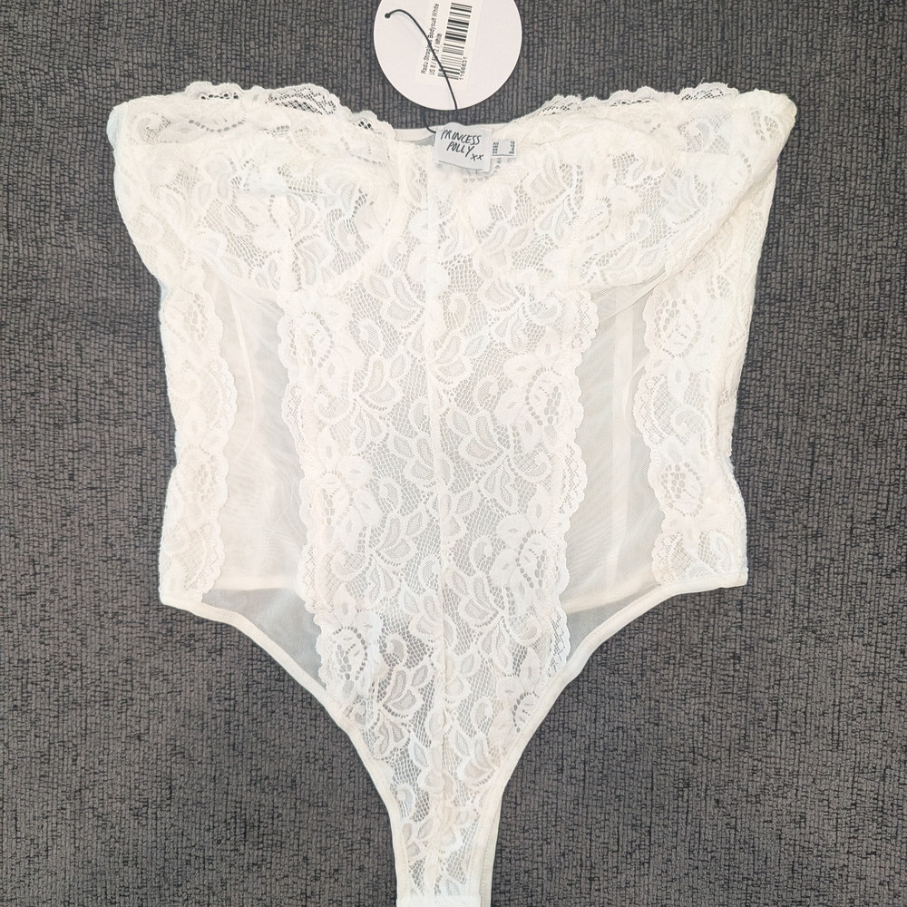 Princess Polly Strapless White Floral Lace Bodysuit/Lingerie - Picture 1 of 4